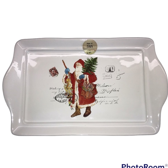 VALORI HOME Nostalgic Santa Post Card Stamp Tray Made in Italy 12 x 7" - Picture 1 of 6